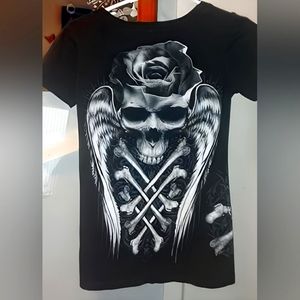 Skygraphx Brand B Women's Skull & Wings T-shirt Sz S